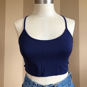 Navy blue cross back tank crop top